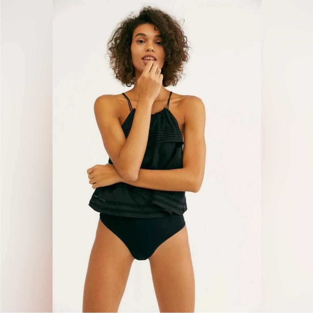 Free People Black Trust Me Bodysuit By Intimately Playsuit Ruffle Tassel Sz Sm